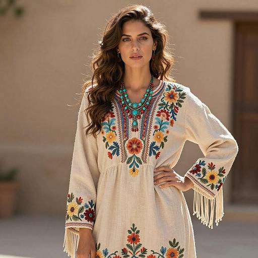 Bohemian Woman in Embroidered Dress