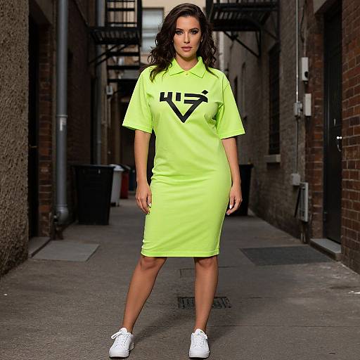Neon Green Dress in Urban Alley