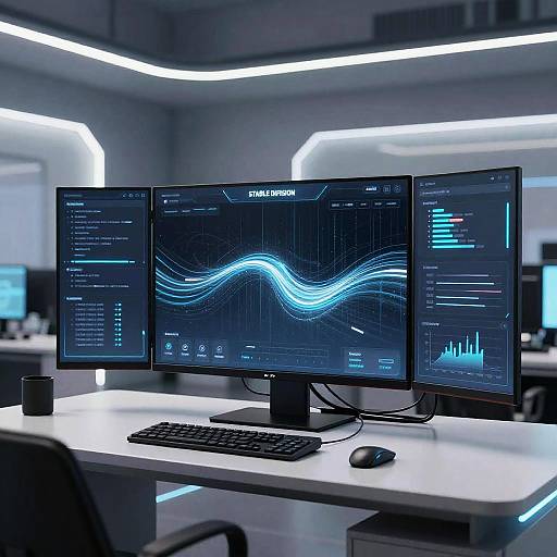 Futuristic AI Workspace with Neon Accents