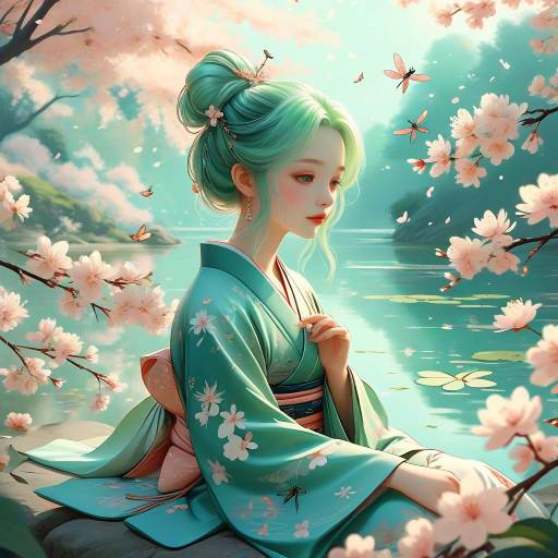 Whimsical Anime Lakeside Serenity Illustration