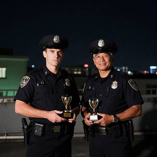 Police Officers Celebrating on Rooftop