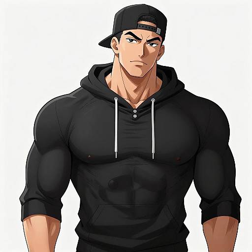 Muscular Anime Character in Hoodie