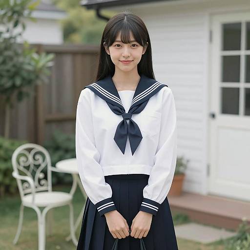 Smiling Asian Schoolgirl in Nature