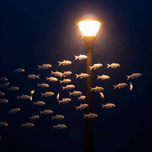 Glowing Streetlamp Illuminates Translucent Fish