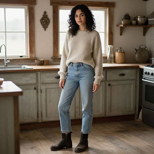 Young Woman in Rustic Farmhouse Kitchen
