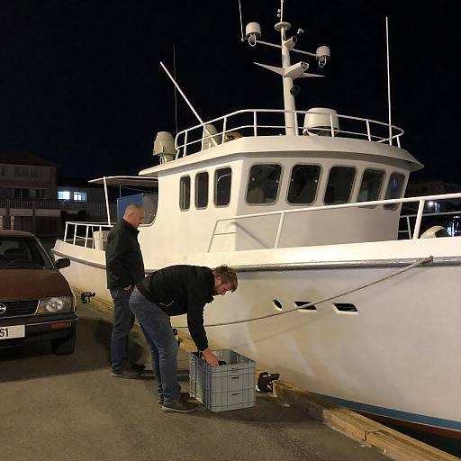 Nighttime Dock Scene with Fishing Boat