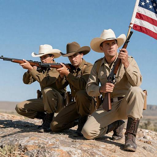 Determined Heroes in Crouched Stance