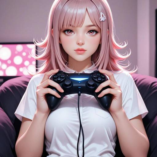 Charming Gamer Girl with Pink Hair