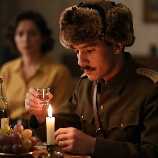 Man in Military Uniform by Candlelight