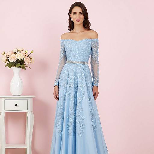 Elegant Woman in Blue Evening Dress
