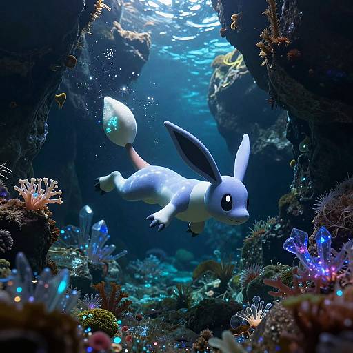 Vaporeon in Bioluminescent Underwater Cave