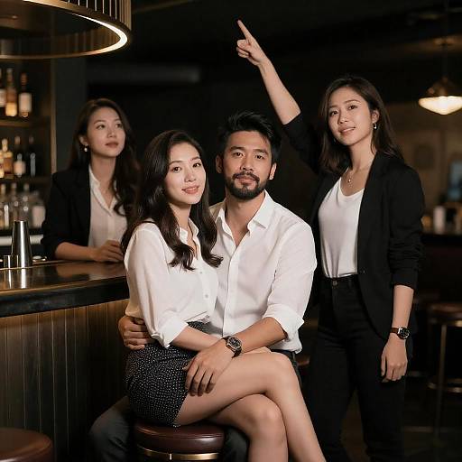 Dim Bar Night Intimate Group Portrait