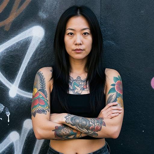 Asian Woman with Colorful Tattoos