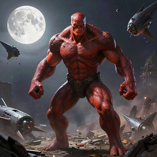 Red Four-Armed Alien Battle Stance