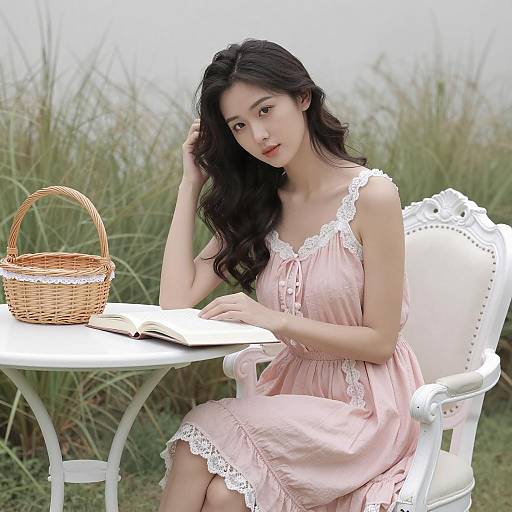 Graceful Woman Reading on Elegant Chair