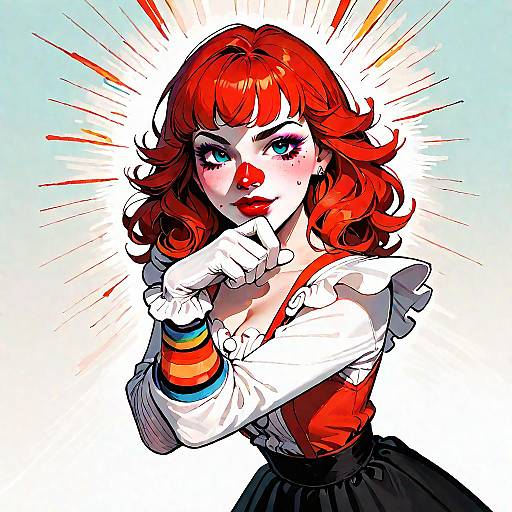 Red-Haired Woman in Clown Costume
