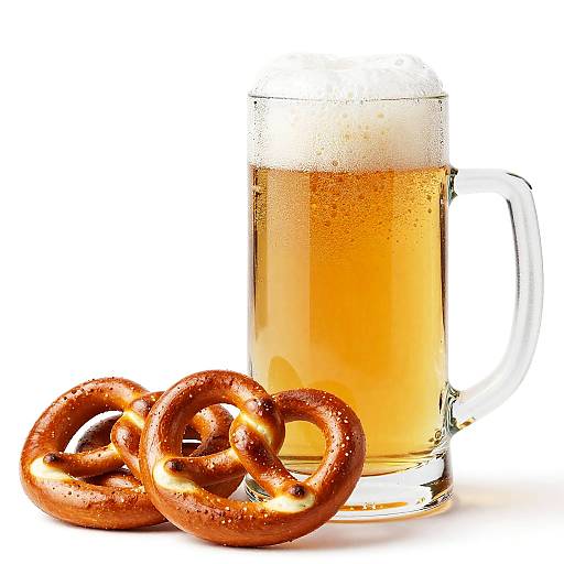 Glass of Beer with Twisted Pretzels