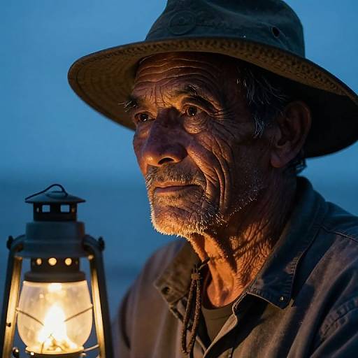 Weathered Fisherman Portrait in Lantern Light