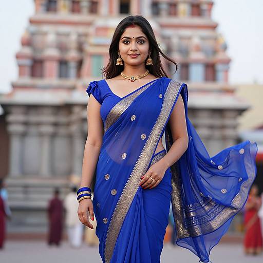 Elegant Woman in Royal Blue Saree