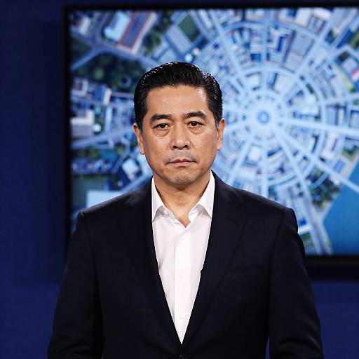 Serious Businessman in Front of City Map