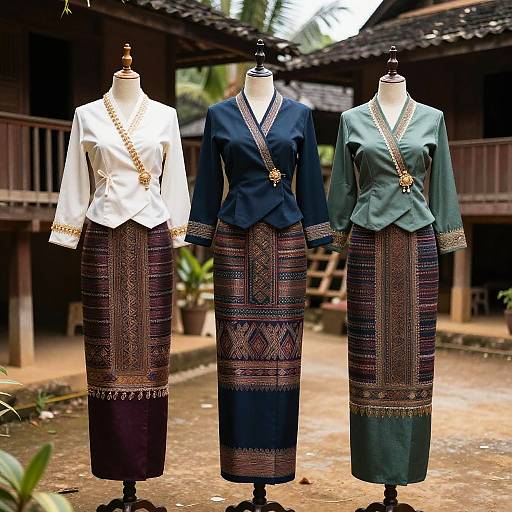 Traditional Burmese Silk Dress in Heritage Village