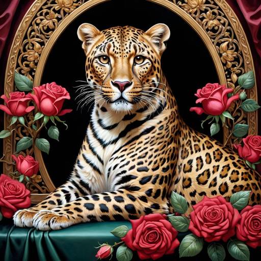 Regal Leopard with Roses in Renaissance Style