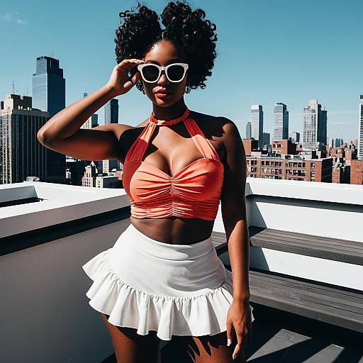 Vibrant Summer Fashion on Rooftop Terrace