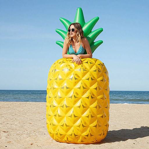 Carefree Woman on Inflatable Pineapple