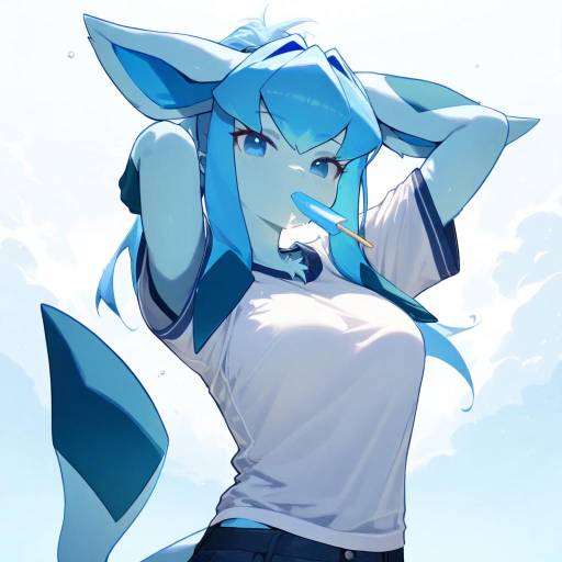 Blue Anime Character with Ice Pop
