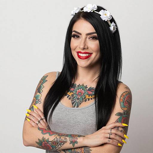 Tattooed Woman with Floral Headband