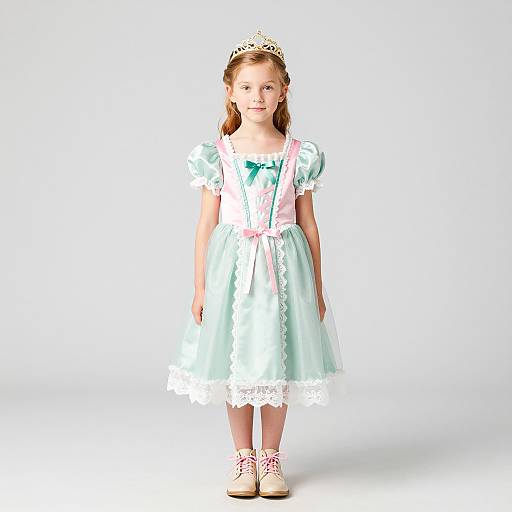 Young Girl in Pastel Green Princess Dress with Gold Tiara