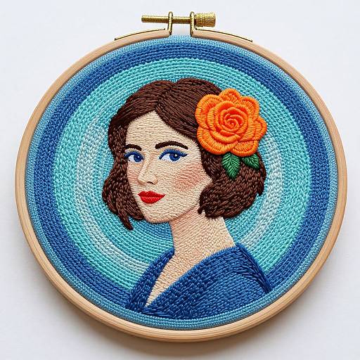 Embroidered Portrait in Circular Hoop