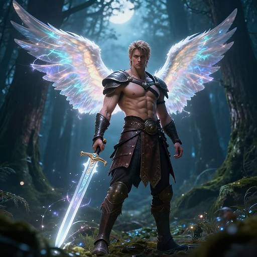 Muscular Warrior Fairy in Mystical Forest