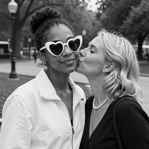 Two women sharing a tender moment outdoors