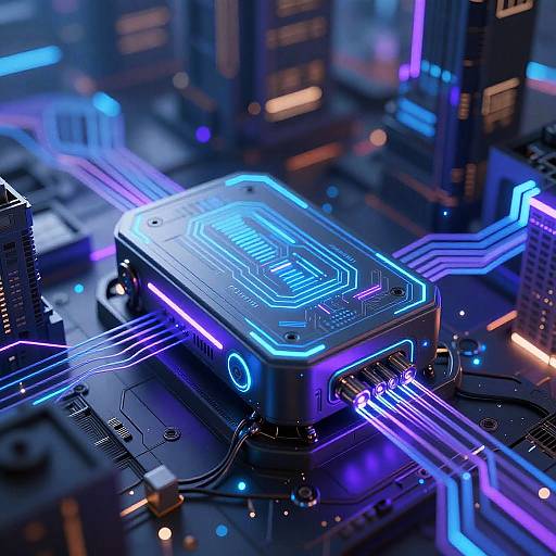 Futuristic AI Expander Device with Neon Circuits