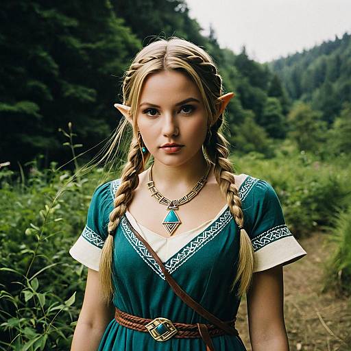 Woman in Zelda Costume with Pointed Ears in Nature