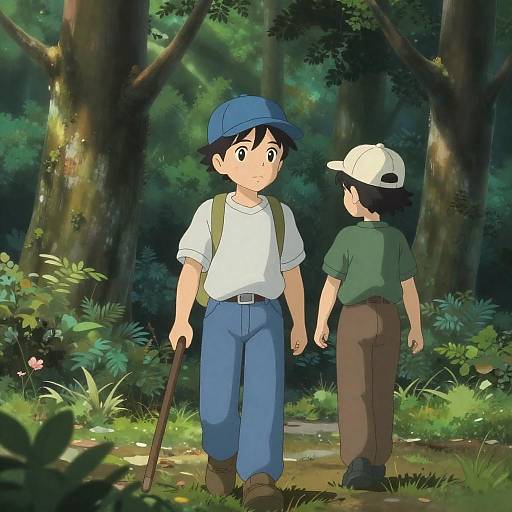 Anime Forest Adventure with Two Boys