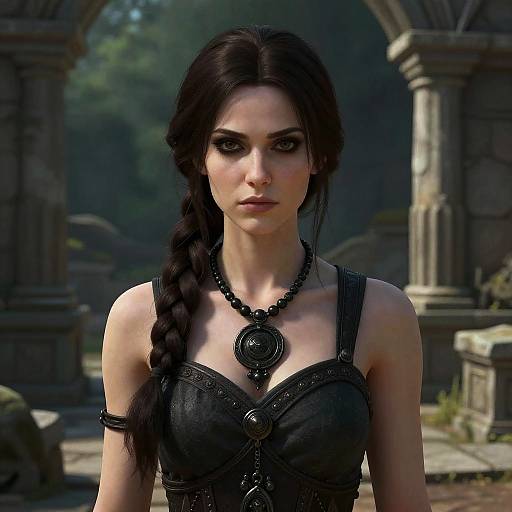 Serious Woman with Ornate Necklace