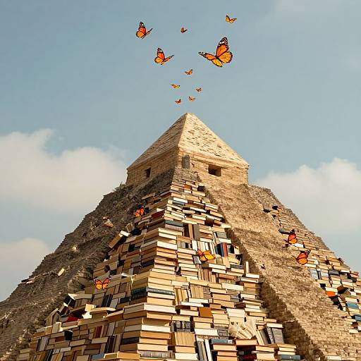 Pyramid of Books with Orange Butterflies