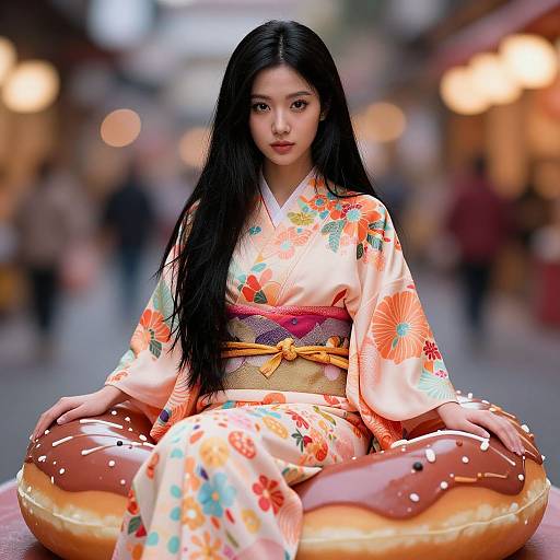 French Model in Kimono Inside Donut