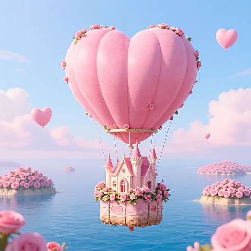 Romantic Pink Heart-Shaped Hot Air Balloon