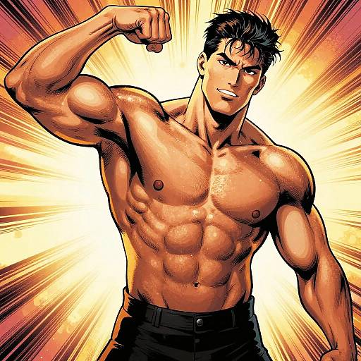 Comic Superhero Flexing Muscular Torso