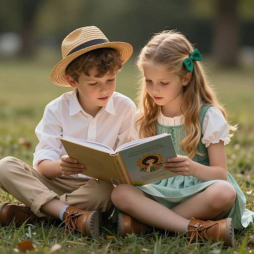 Children Engrossed in a Glowing Book