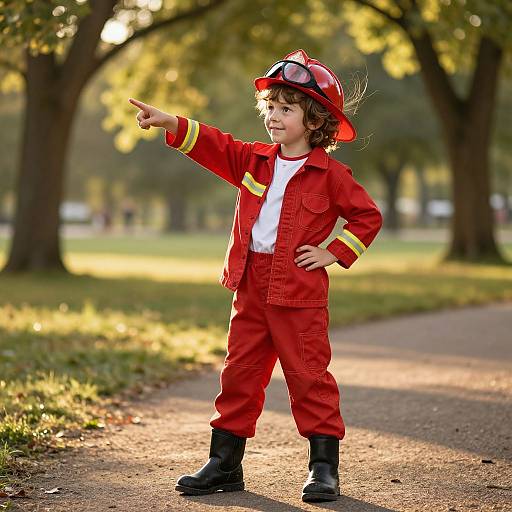 Young Boy in Fireman Uniform at Golden Hour
