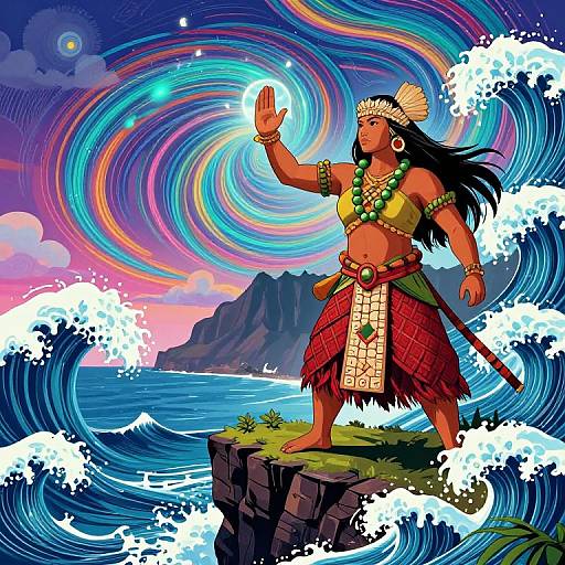 Hawaiian Sorcerer Warrior Summoning Waves
