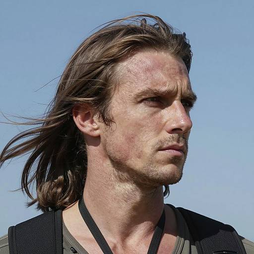 Serious Man with Wind-Swept Hair