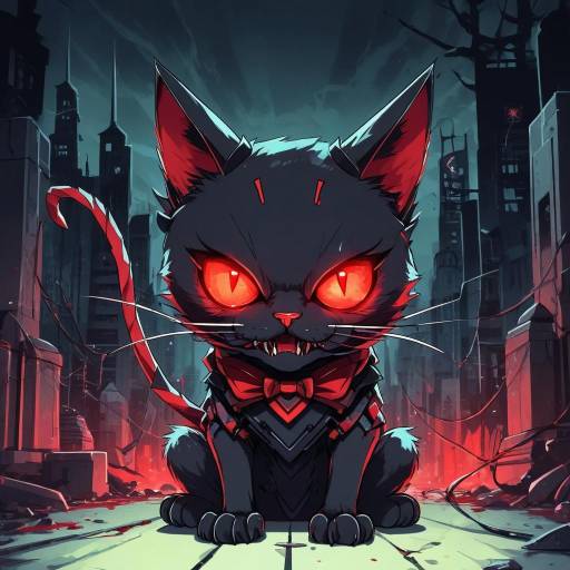 Horror Cat Monster with Red Eyes