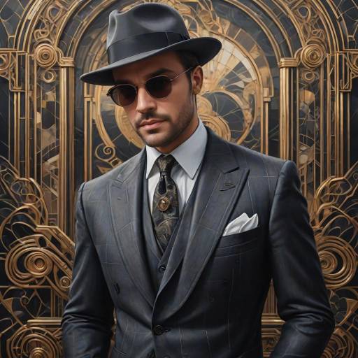 Stylish Man in Blue Fedora and Suit