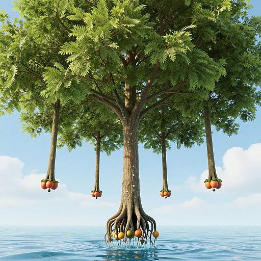 Upside-Down Sky Trees with Floating Fruit