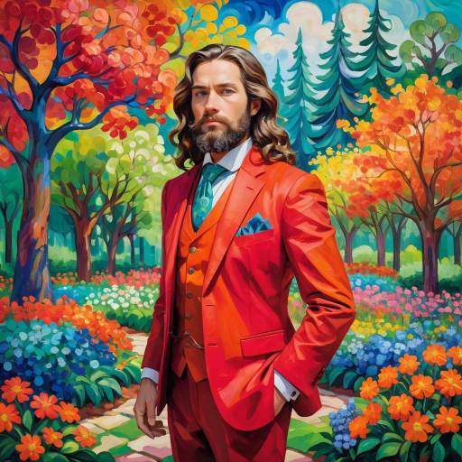 Vibrant Man in Colorful Garden Scene